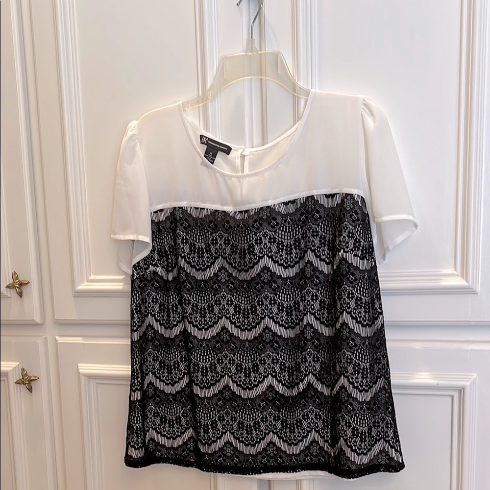 Black and White Lace Embellished Blouse